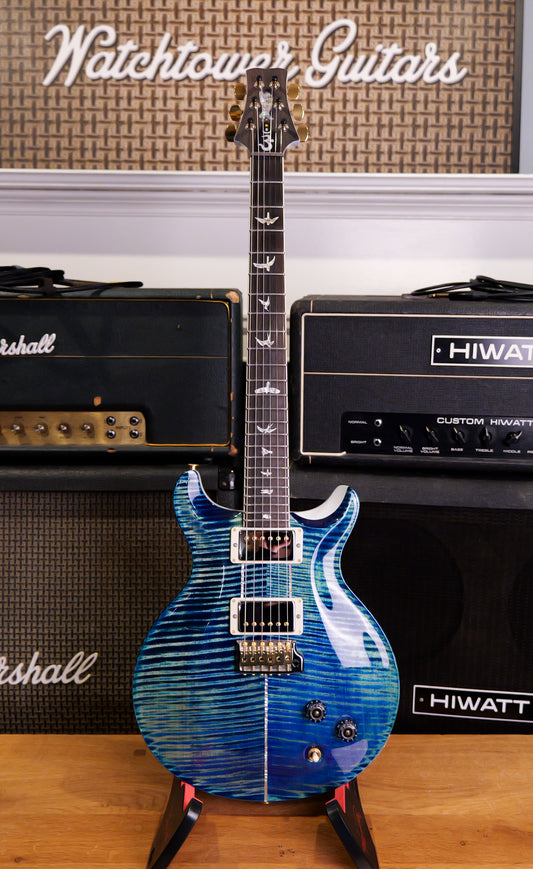 Paul Reed Smith PRS Santana Retro 10 Top Sprayer's Choice River Blue With Pearl White Back