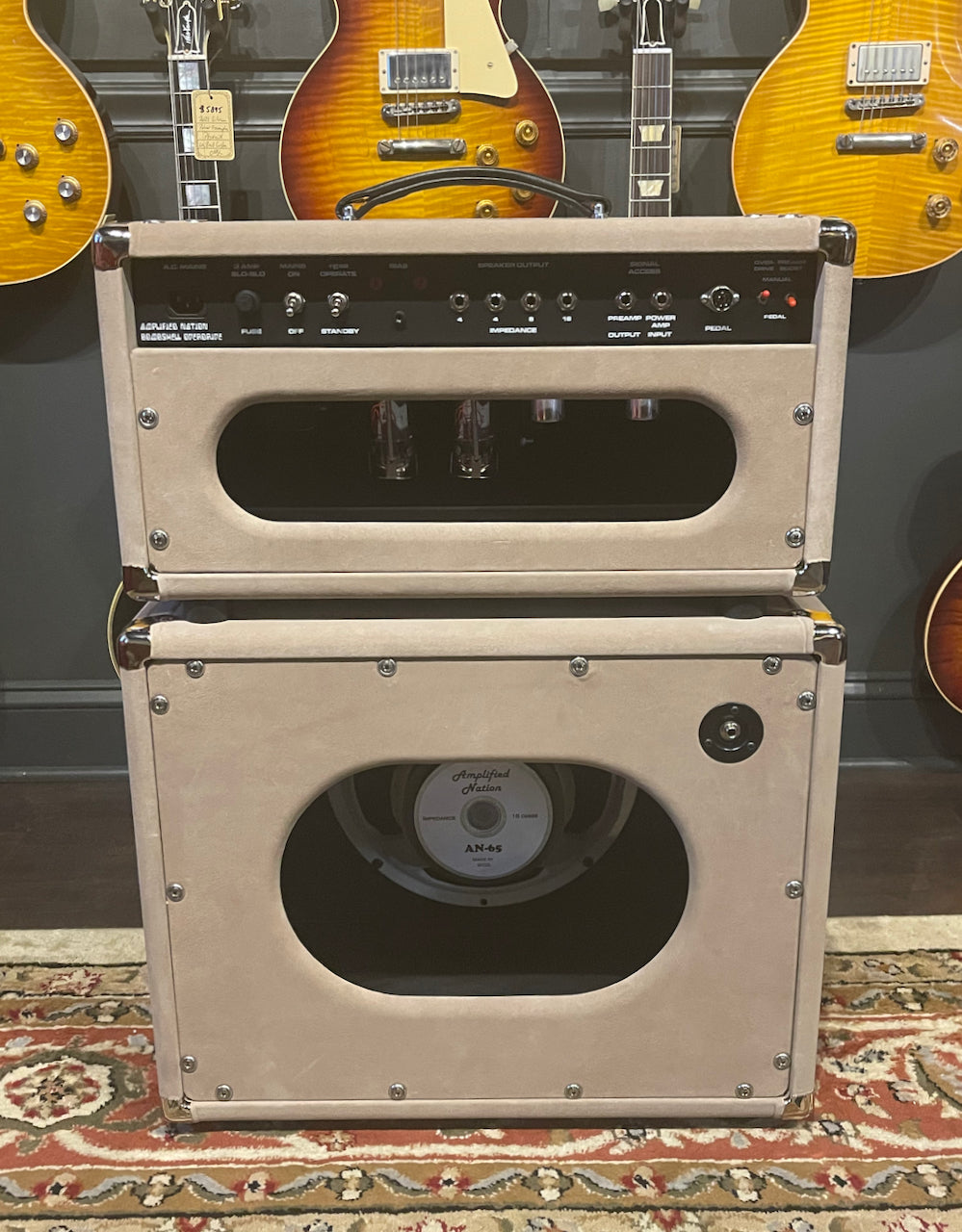 Amplified Nation Bombshell Overdrive 50 Watt EL34 Version Head & 1x12 Cabinet Dogwood Suede/Black Sparkle