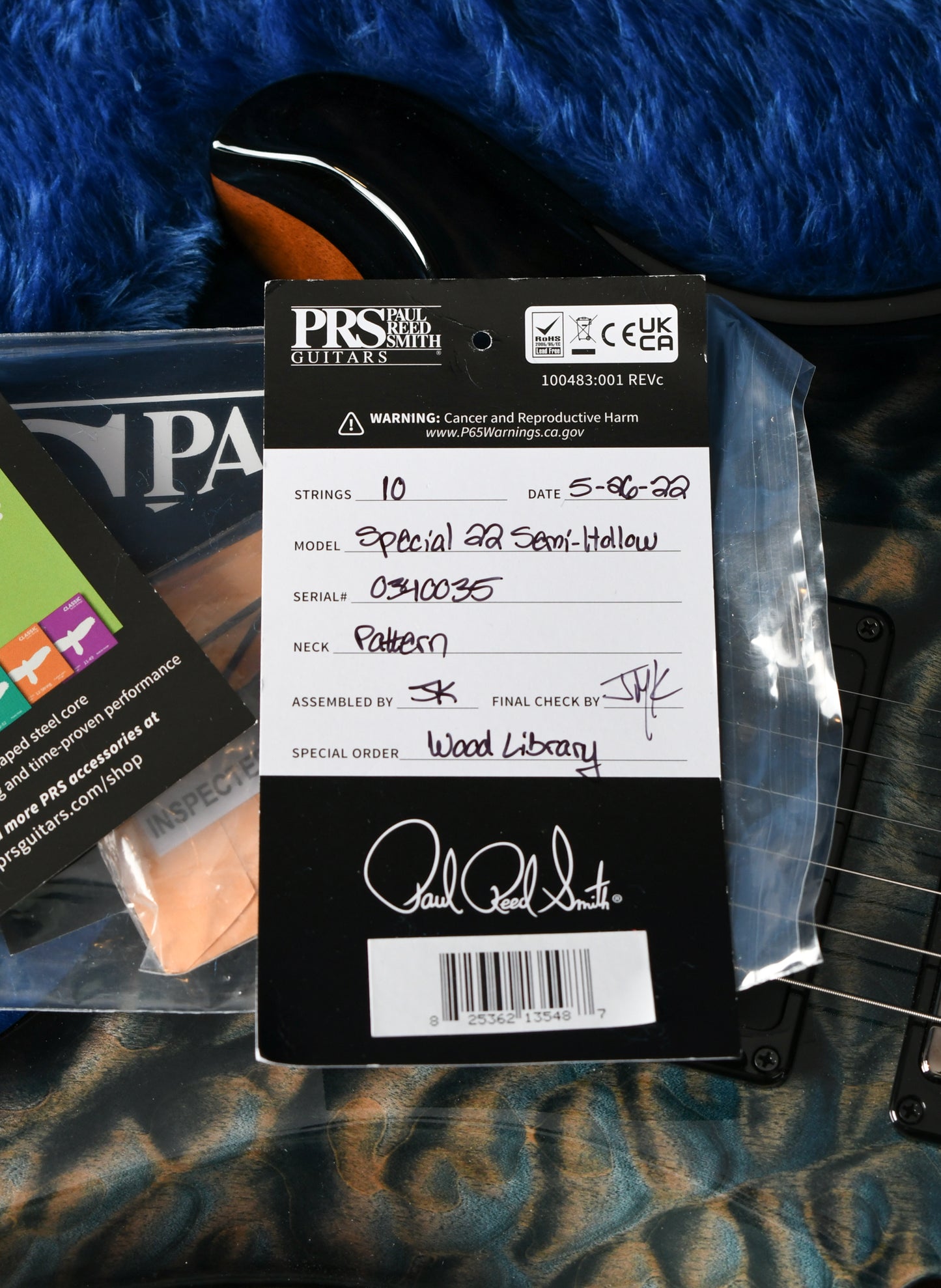 2022 Paul Reed Smith PRS Wood Library Special 22 Semi Hollow Faded Whale Blue Burst