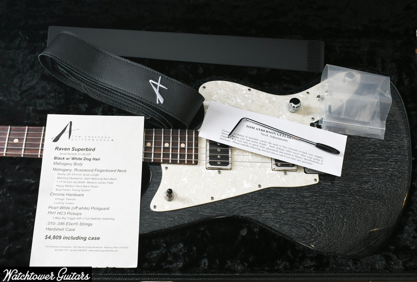 2020 Tom Anderson Raven Superbird Black with White Dog Hair