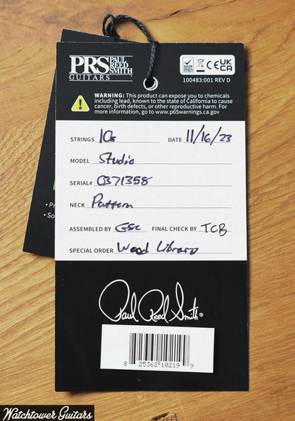 Paul Reed Smith PRS Studio Wood Library 10 Top, Brazilian Board, Korina, Aquableux Purple Burst