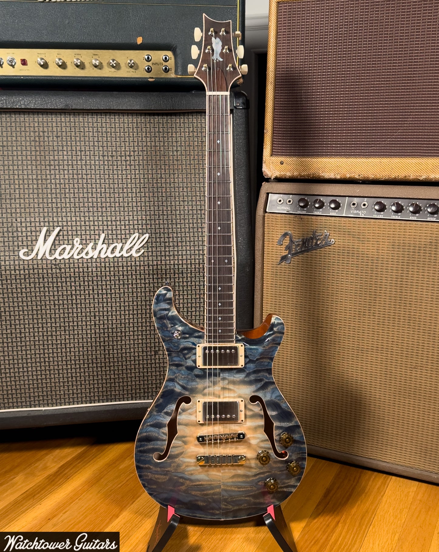 Paul Reed Smith PRS Private Stock Watchtower Run 594 Hollowbody II Quilt Indigo Glow