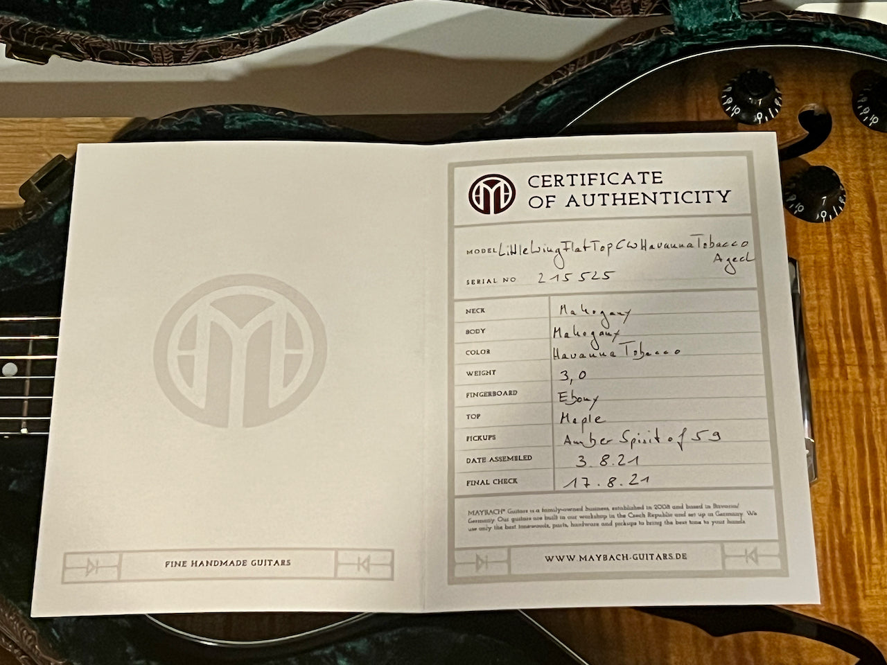 2021 Maybach Little Wing Flat Top Cutaway Havana Tobacco Burst Aged