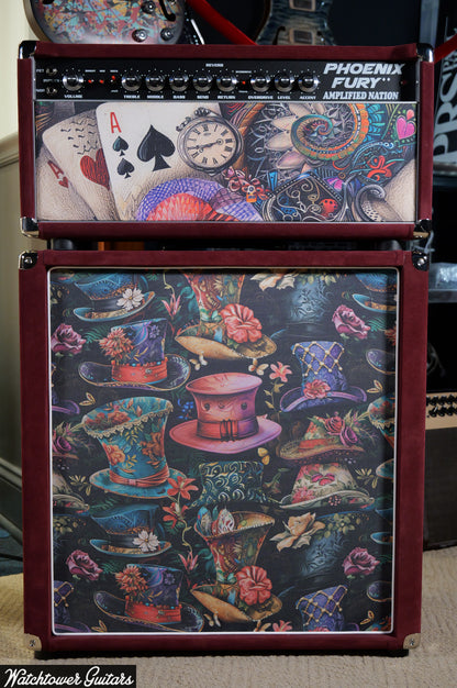 2025 Amplified Nation Phoenix Fury 50 Watt Head & 2x12 Cabinet Burgundy Suede/Mad Hatter Grill