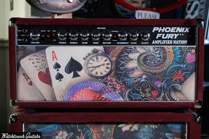 2025 Amplified Nation Phoenix Fury 50 Watt Head & 2x12 Cabinet Burgundy Suede/Mad Hatter Grill