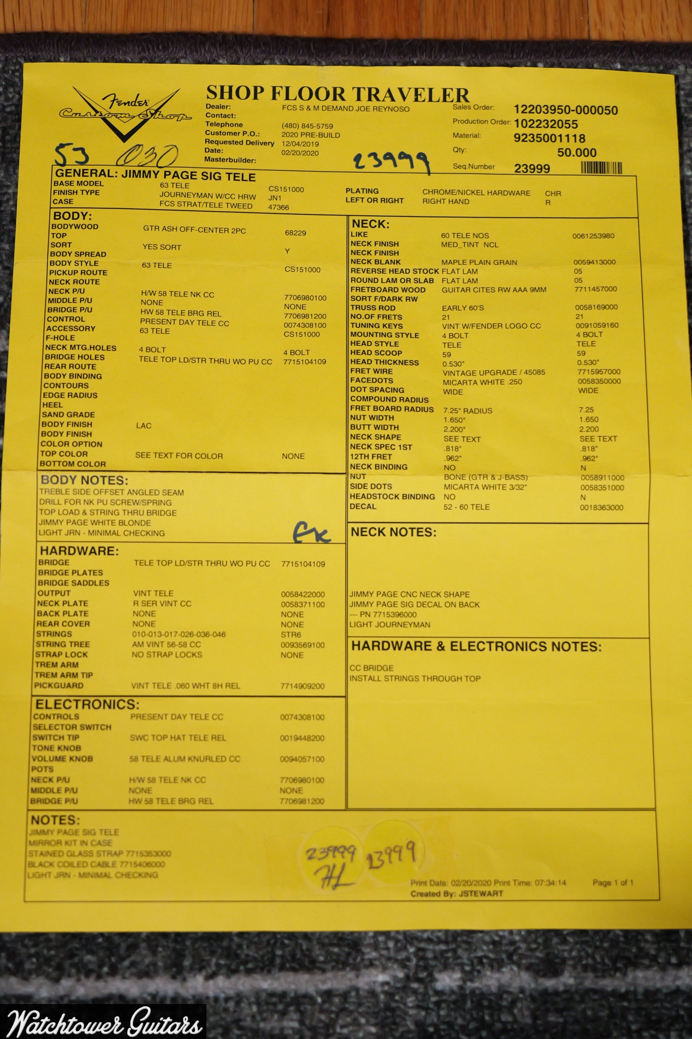 2020 Fender Custom Shop Jimmy Page Mirrored 1959 Telecaster White Blonde