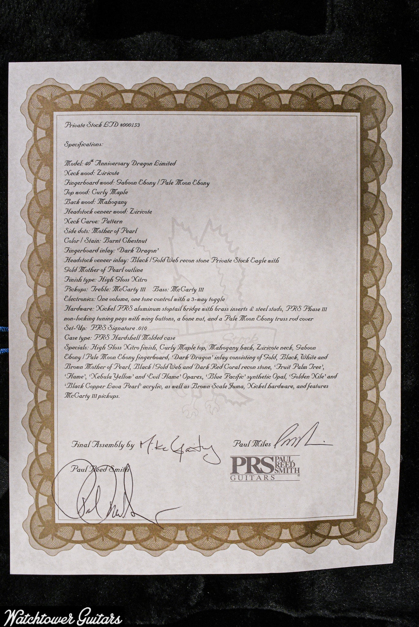 Paul Reed Smith PRS Private Stock 40th Anniversary Dragon Chestnut