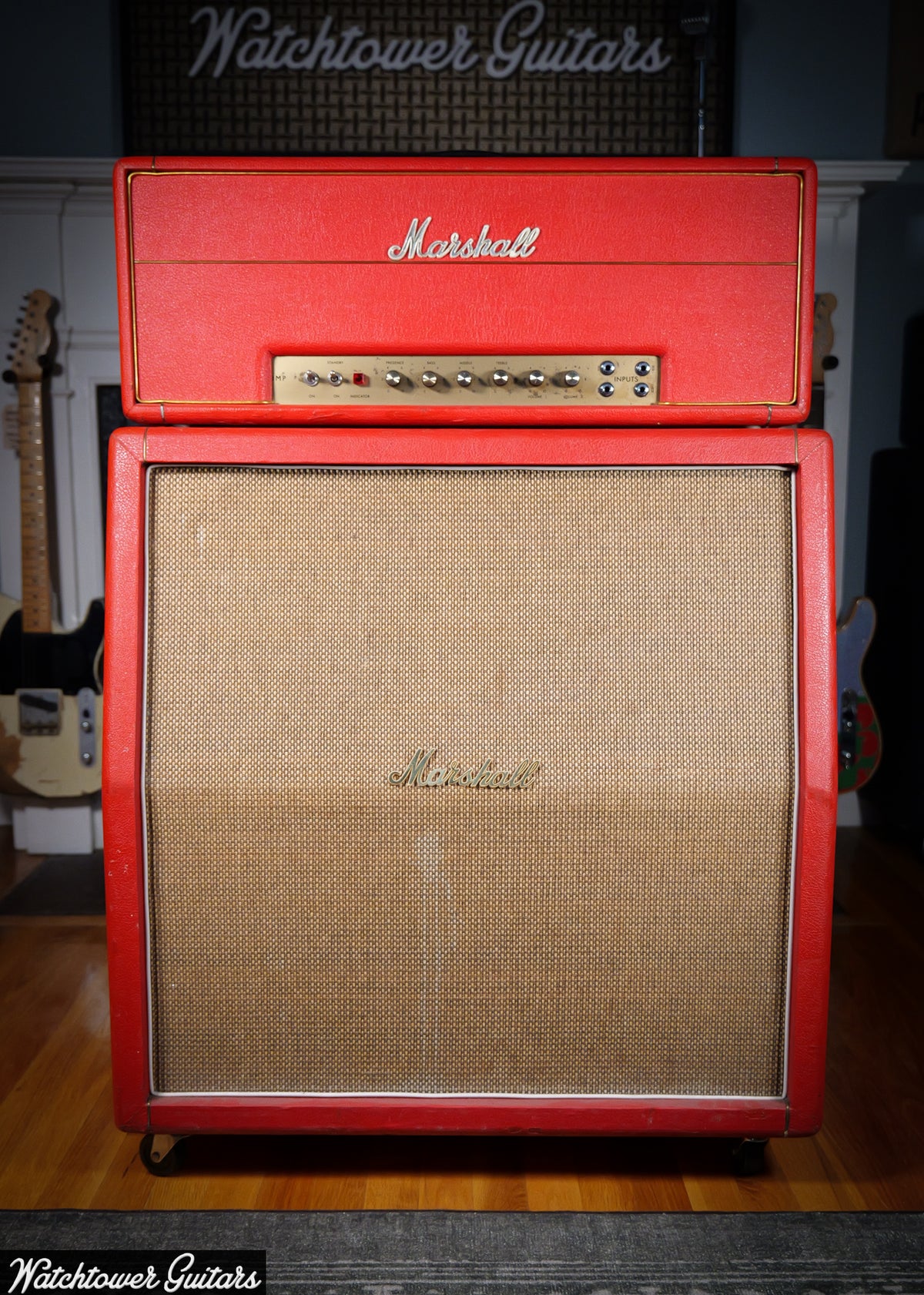 1969 Marshall Super Lead 100W Custom Color Red Original Rare with 4X12 Celestion Greenback Cabinet