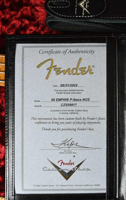 2022 Fender Custom Shop Empire '58 Roasted Precision Bass NOS Black Pearl