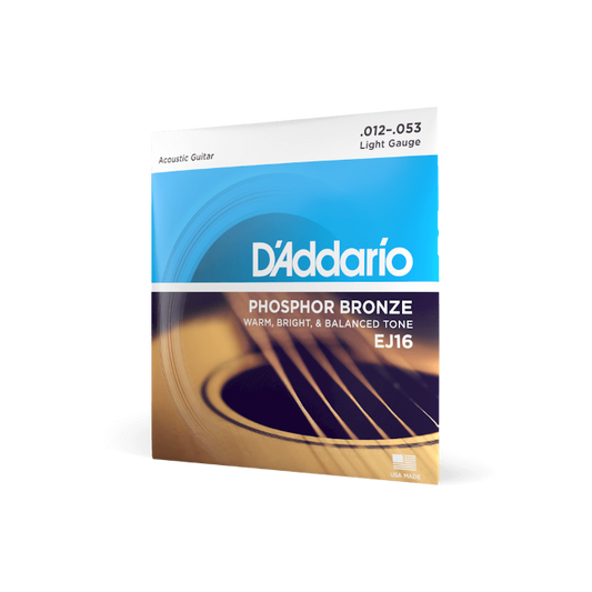 D'Addario 12-53 Light, Phosphor Bronze Acoustic Guitar Strings EJ16