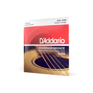 D'Addario 12-52 Medium 12-String, Phosphor Bronze Acoustic Guitar Strings EJ39