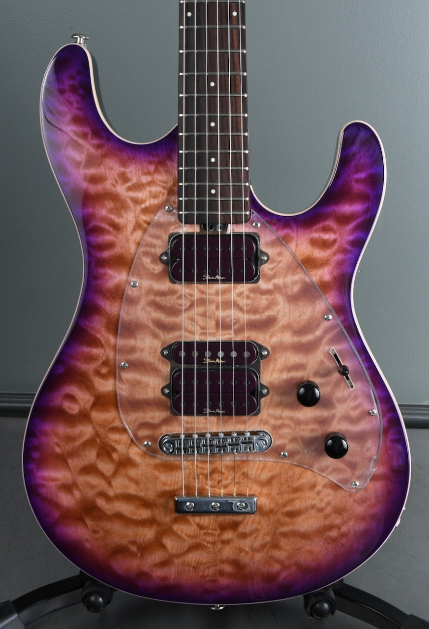 2020 Ernie Ball Music Man SM-Y2D Steve Morse Purple Sunset Quilt w / Matching Headstock