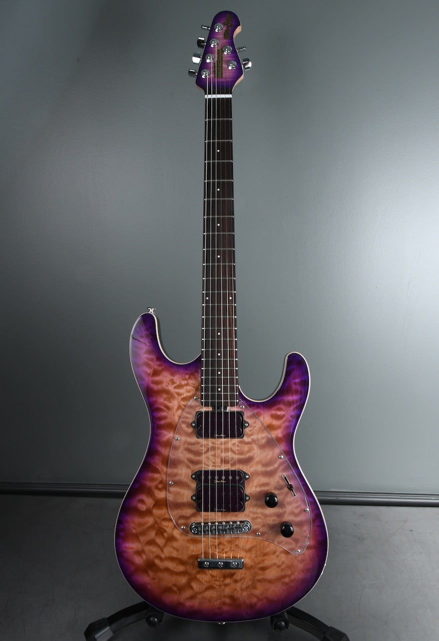 2020 Ernie Ball Music Man SM-Y2D Steve Morse Purple Sunset Quilt w / Matching Headstock