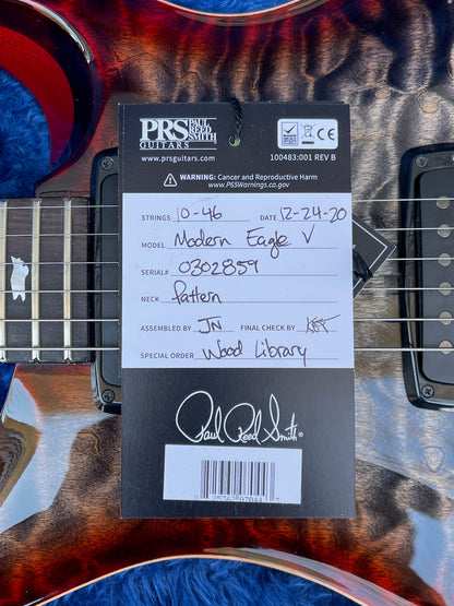 2020 Paul Reed Smith PRS Modern Eagle V *Wood Library* Quilt Charcoal Cherry Burst