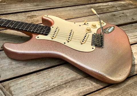 NEW Danocaster Double Cut Pink Champagne Sparkle with Rocketfire 60s pickups