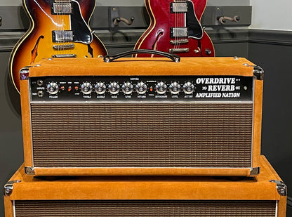Amplified Nation Overdrive Reverb 100/50 Watt Head & 2x12 Cabinet Golden Brown Suede/Oxblood Grill