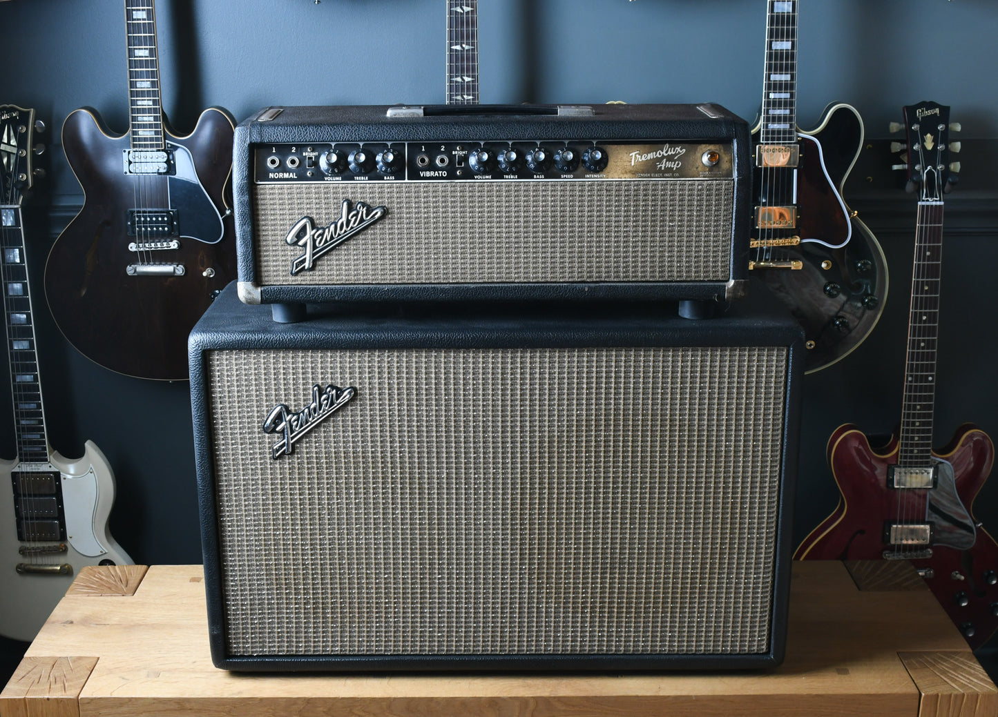 1964 Fender Tremolux Blackface Pre-CBS Vintage Piggyback Amplifier AB763
