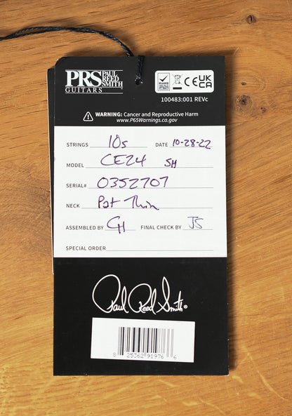 Paul Reed Smith PRS CE 24 Semi Hollow *Custom Color* Eriza Verde Black Wrap Burst
