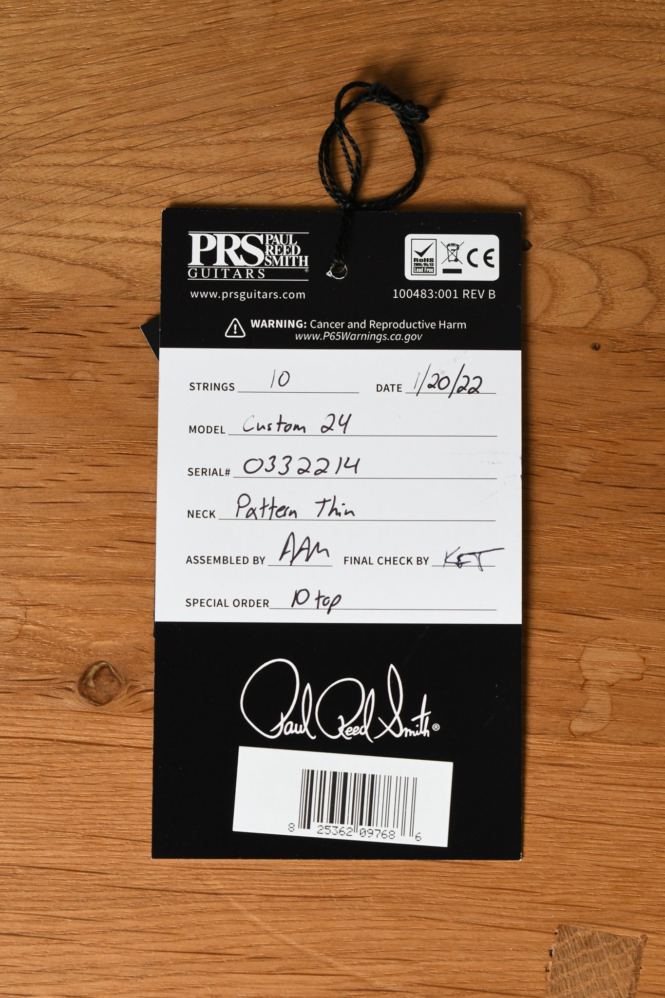 Paul Reed Smith PRS Custom 24 10 Top Quilt Black Gold Wrap Flamed Maple Neck/Ebony Board